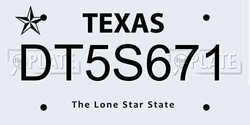 DT5S671 Texas License Plate