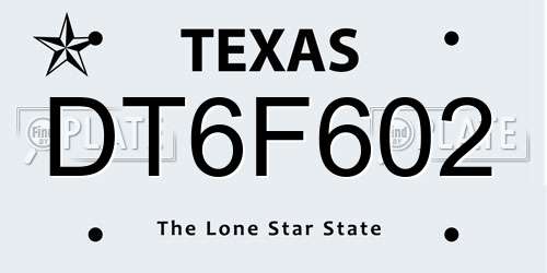 DT6F602 Texas License Plate