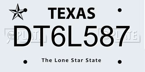 DT6L587 Texas License Plate