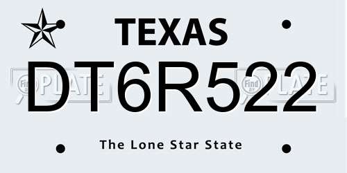 DT6R522 Texas License Plate