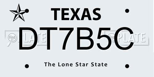 DT7B5C Texas License Plate