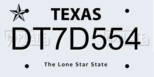 DT7D554 Texas License Plate