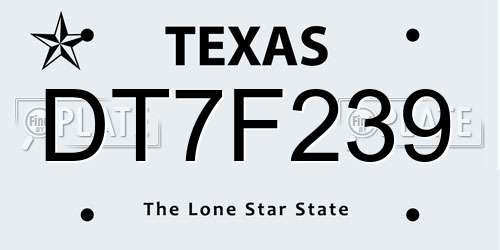DT7F239 Texas License Plate