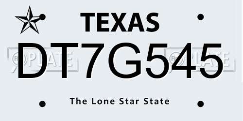 DT7G545 Texas License Plate