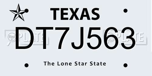 DT7J563 Texas License Plate