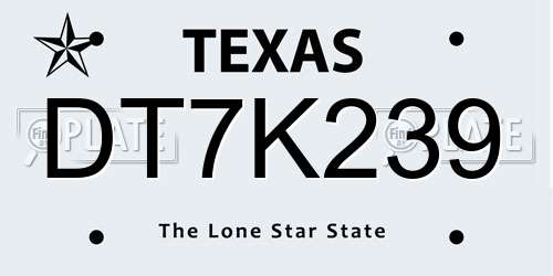 DT7K239 Texas License Plate