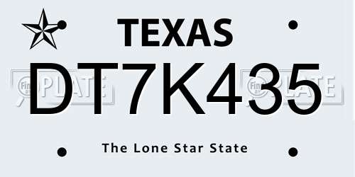 DT7K435 Texas License Plate