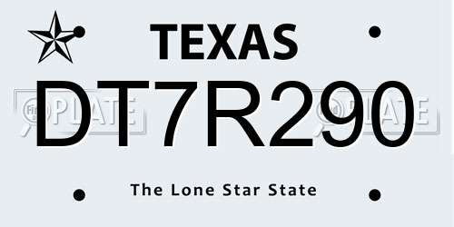 DT7R290 Texas License Plate