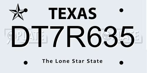 DT7R635 Texas License Plate
