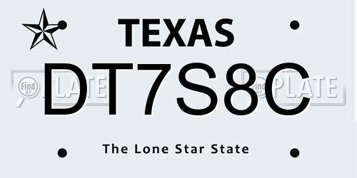 DT7S8C Texas License Plate