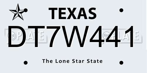 DT7W441 Texas License Plate
