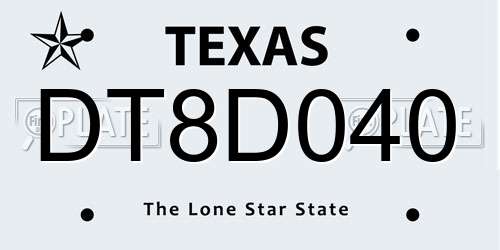 DT8D040 Texas License Plate