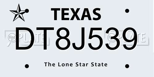 DT8J539 Texas License Plate