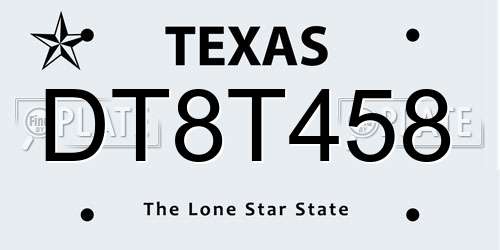 DT8T458 Texas License Plate