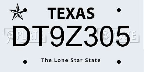 DT9Z305 Texas License Plate