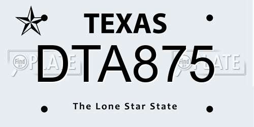 DTA875 Texas License Plate