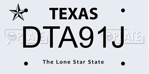 DTA91J Texas License Plate