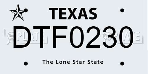DTF0230 Texas License Plate