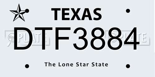 DTF3884 Texas License Plate