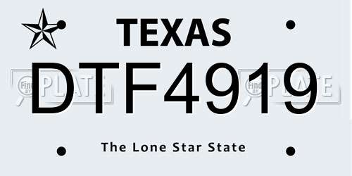DTF4919 Texas License Plate