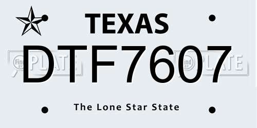 DTF7607 Texas License Plate