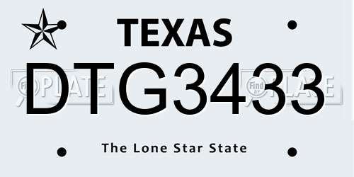 DTG3433 Texas License Plate