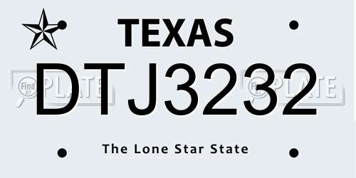 DTJ3232 Texas License Plate