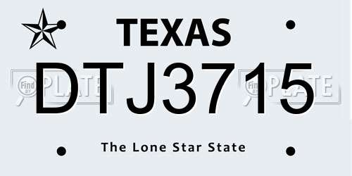 DTJ3715 Texas License Plate