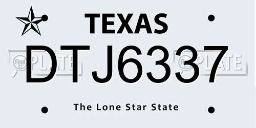 DTJ6337 Texas License Plate