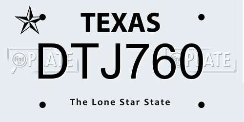 DTJ760 Texas License Plate