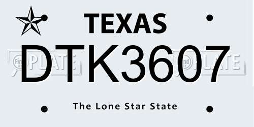 DTK3607 Texas License Plate