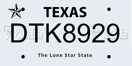 DTK8929 Texas License Plate