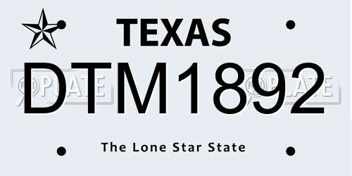 DTM1892 Texas License Plate