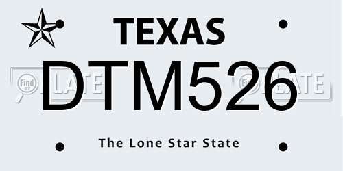 DTM526 Texas License Plate