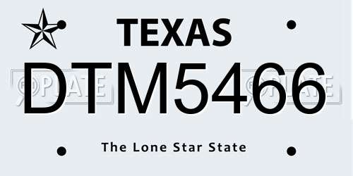DTM5466 Texas License Plate