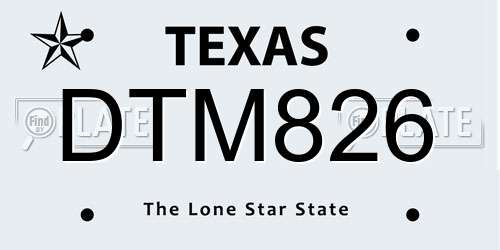 DTM826 Texas License Plate