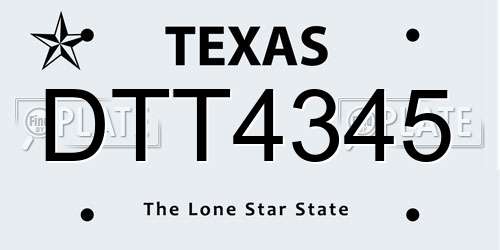 DTT4345 Texas License Plate