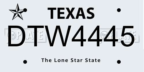 DTW4445 Texas License Plate