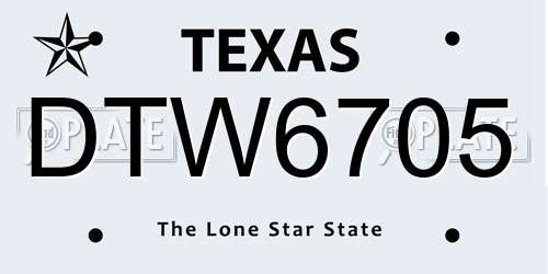 DTW6705 Texas License Plate