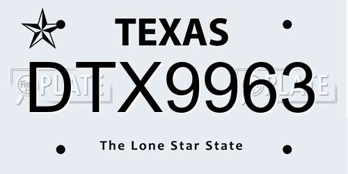DTX9963 Texas License Plate