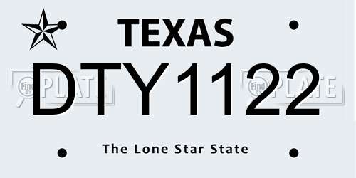 DTY1122 Texas License Plate