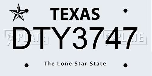 DTY3747 Texas License Plate