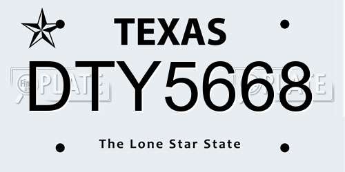 DTY5668 Texas License Plate
