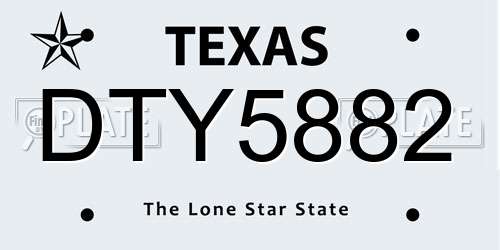DTY5882 Texas License Plate