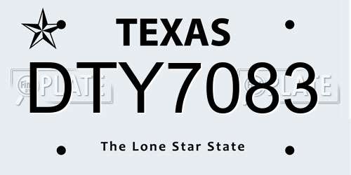 DTY7083 Texas License Plate