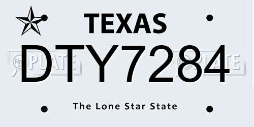 DTY7284 Texas License Plate