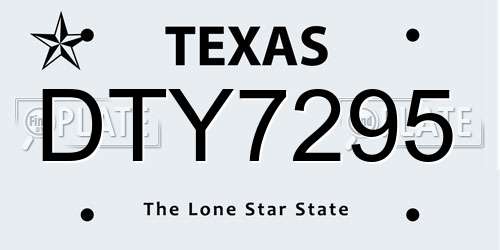 DTY7295 Texas License Plate