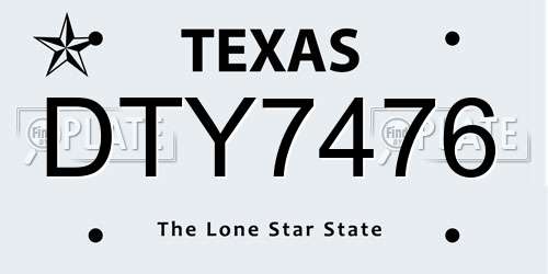 DTY7476 Texas License Plate