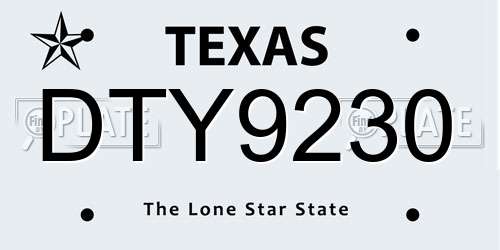 DTY9230 Texas License Plate