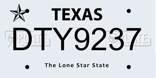DTY9237 Texas License Plate
